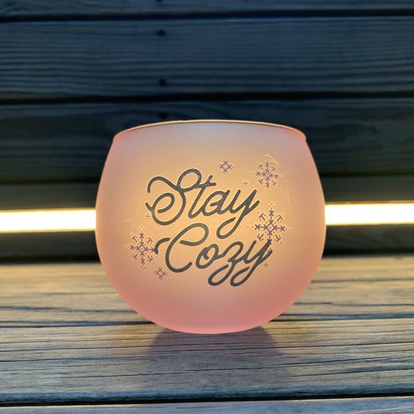 Stay Cozy Roly Poly Blush Pink Ombre Wine Glass  | 13 oz. | Fall Christmas Snowflake Hygge Themed Small Wine Glass