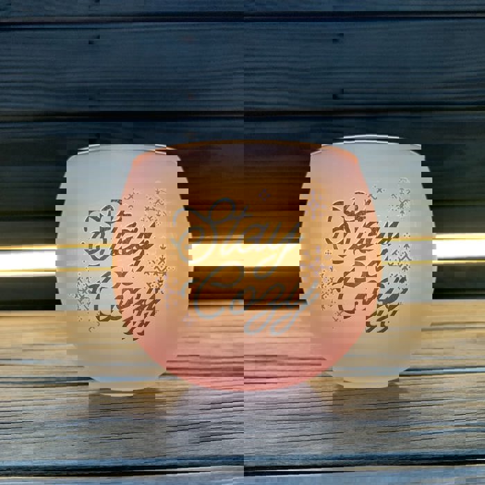 Stay Cozy Roly Poly Blush Pink Ombre Wine Glass  | 13 oz. | Fall Christmas Snowflake Hygge Themed Small Wine Glass