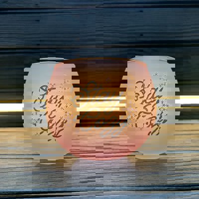 Stay Cozy Roly Poly Blush Pink Ombre Wine Glass  | 13 oz. | Fall Christmas Snowflake Hygge Themed Small Wine Glass