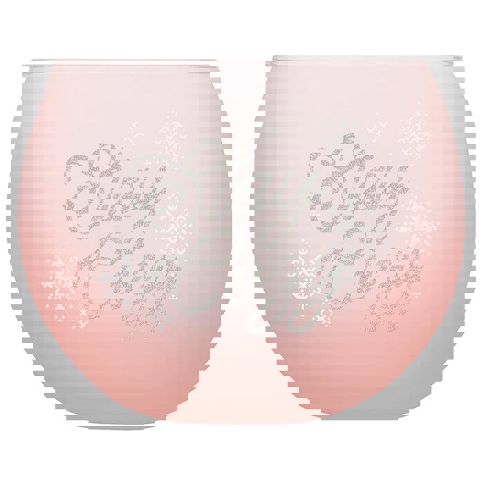 Stay Cozy Roly Poly Blush Pink Ombre Wine Glass  | 13 oz. | Fall Christmas Snowflake Hygge Themed Small Wine Glass