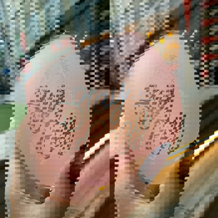 Stay Cozy Roly Poly Blush Pink Ombre Wine Glass  | 13 oz. | Fall Christmas Snowflake Hygge Themed Small Wine Glass