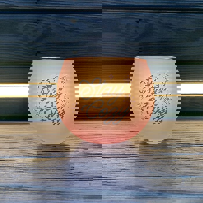 Stay Cozy Roly Poly Blush Pink Ombre Wine Glass  | 13 oz. | Fall Christmas Snowflake Hygge Themed Small Wine Glass