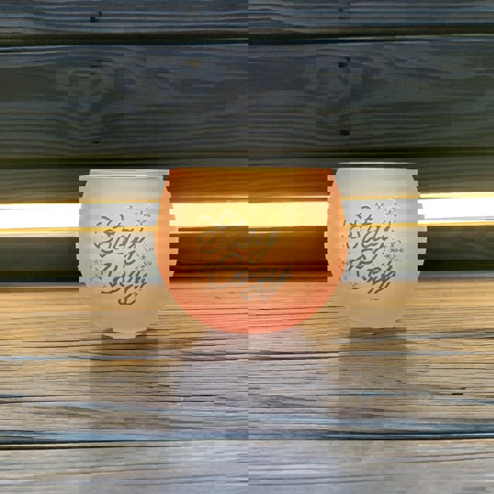 Stay Cozy Roly Poly Blush Pink Ombre Wine Glass  | 13 oz. | Fall Christmas Snowflake Hygge Themed Small Wine Glass