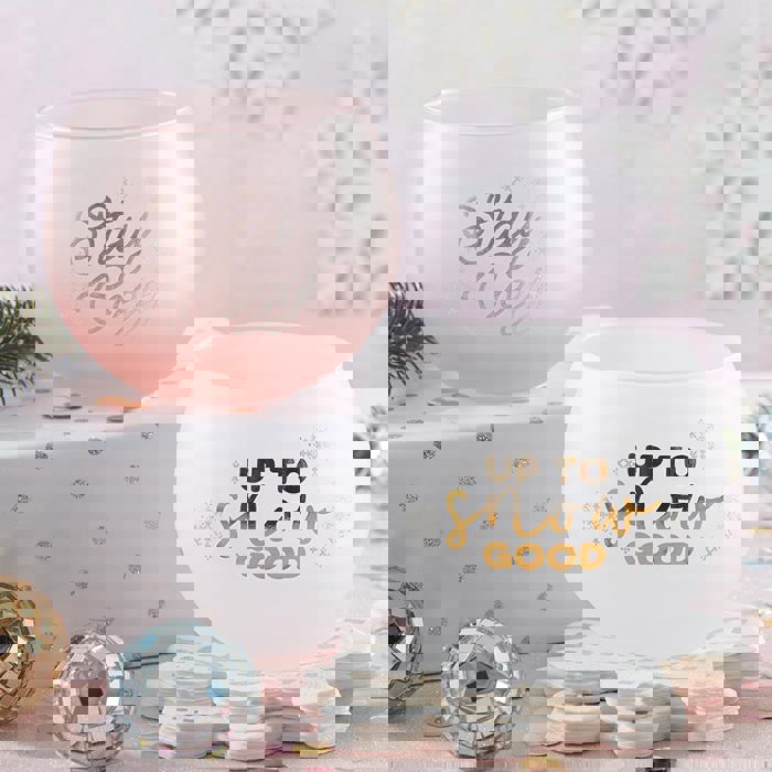 Stay Cozy Roly Poly Blush Pink Ombre Wine Glass  | 13 oz. | Fall Christmas Snowflake Hygge Themed Small Wine Glass