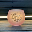 Stay Cozy Roly Poly Blush Pink Ombre Wine Glass  | 13 oz. | Fall Christmas Snowflake Hygge Themed Sm Cute Round Wine Glasses in 11 Styles - Feast Mode, Feelin Frosty, Grateful - Christmas, Winter, Holiday Themes