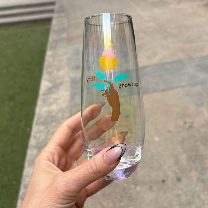 Still Growing Flower Stemless Champagne Flute Glass | Gifts for Her Plant Lover Gifts