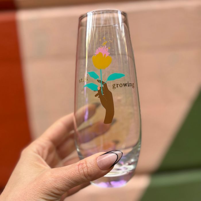 Still Growing Flower Stemless Champagne Flute Glass | Gifts for Her Plant Lover Gifts