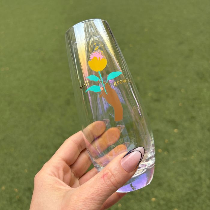 Still Growing Flower Stemless Champagne Flute Glass | Gifts for Her Plant Lover Gifts
