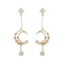  Sweet Dreams Moon Earrings | Gold Celestial Dangle Earrings with Pink & Blue Gems