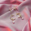  Sweet Dreams Moon Earrings | Gold Celestial Dangle Earrings with Pink & Blue Gems