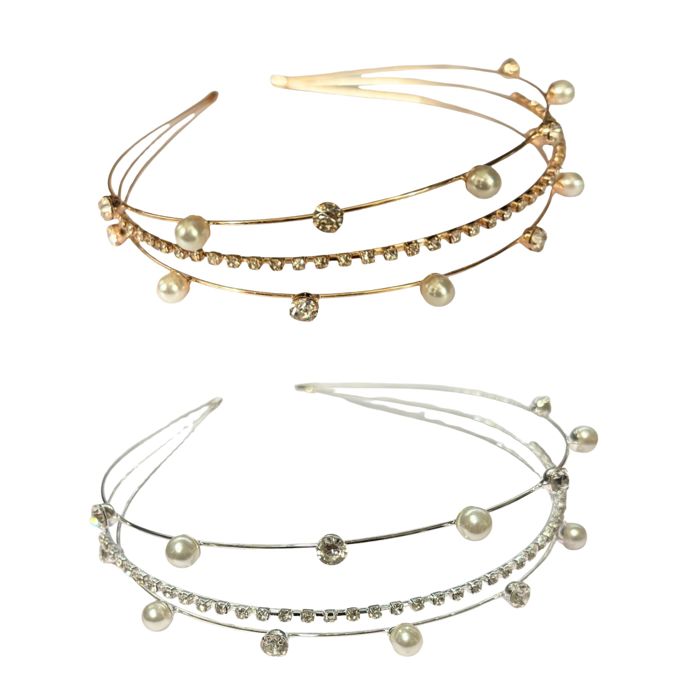 Three Strand Jeweled Headband Tiara | Party or Bridal Hair Accessory [Available in Gold or Silver]