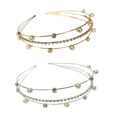 Three Strand Jeweled Headband Tiara | Party or Bridal Hair Accessory [Available in Gold or Silver]