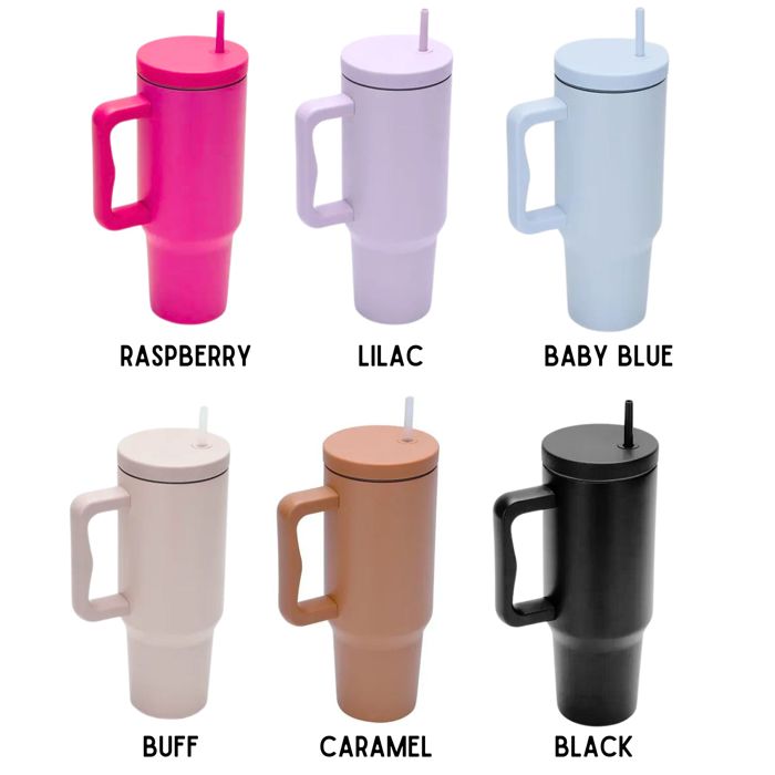 40 oz Raspberry Monochrome Tumbler with Handle and Straw Lid | Cup Holder Friendly Insulated Stainless Steel Travel Mug