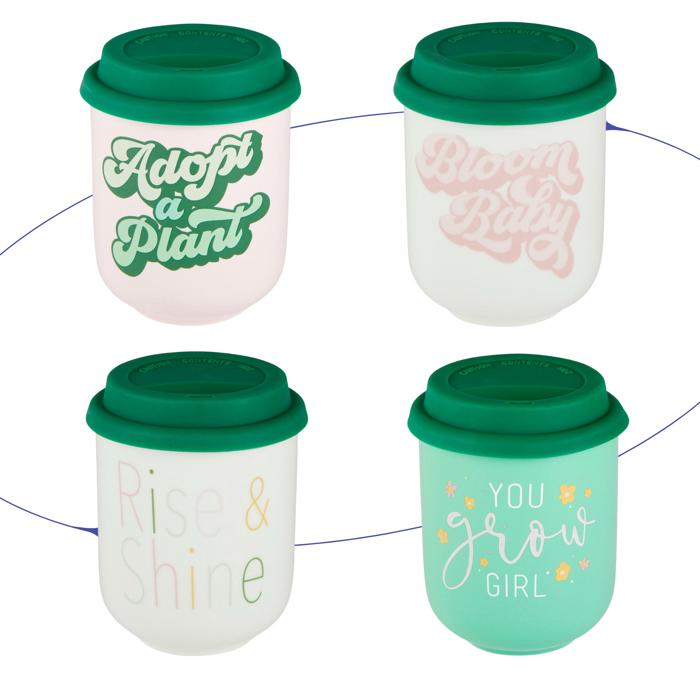 Plant Themed Ceramic To Go Mugs with Silicone Lids and Sleeves | Gift for Her 