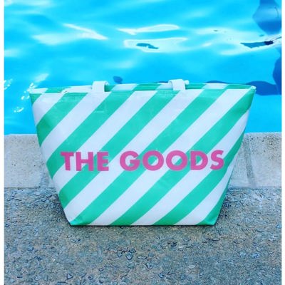 The Goods Cooler Insulated Tote Bag in Green and White Stripes | Soft Flexible Cooler