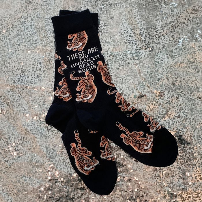 These Are My Knock 'Em Dead Socks with Tiger Motif | Unique Hand Illustrated Designs | Gift for Her