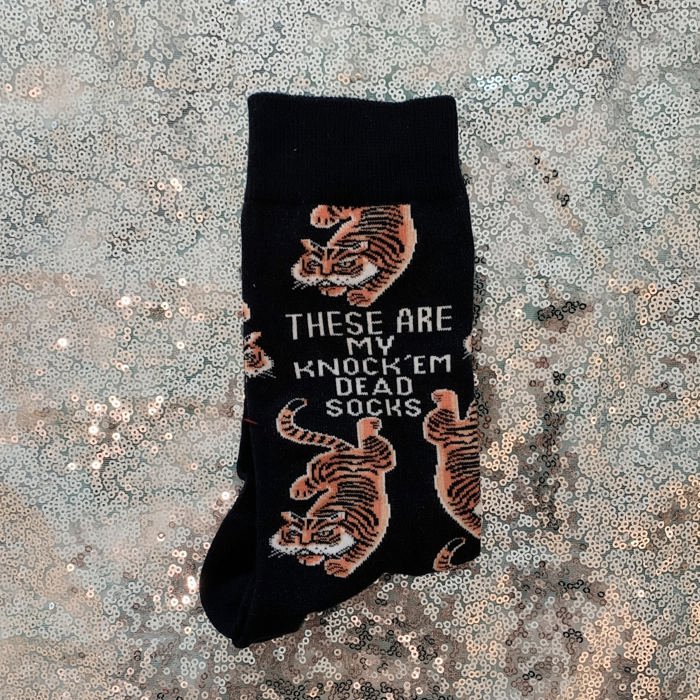 These Are My Knock 'Em Dead Socks with Tiger Motif | Unique Hand Illustrated Designs | Gift for Her