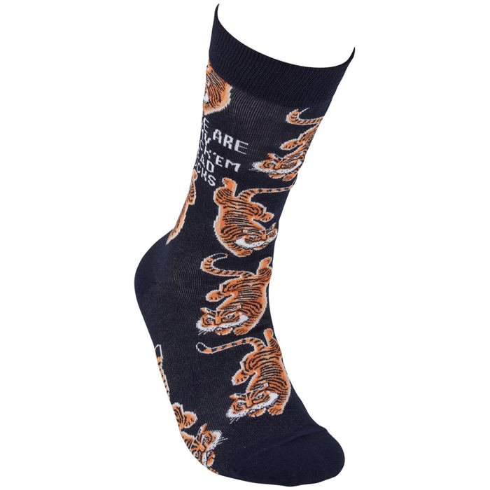 These Are My Knock 'Em Dead Socks with Tiger Motif | Unique Hand Illustrated Designs | Gift for Her