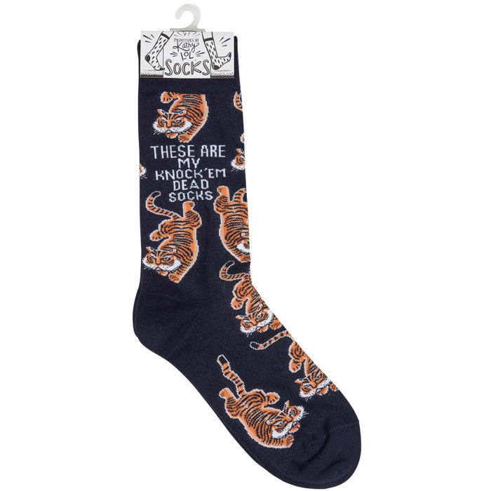 These Are My Knock 'Em Dead Socks with Tiger Motif | Unique Hand Illustrated Designs | Gift for Her