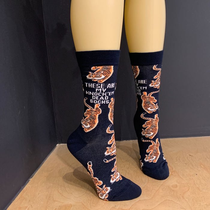 These Are My Knock 'Em Dead Socks with Tiger Motif | Unique Hand Illustrated Designs | Gift for Her