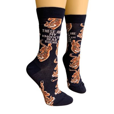 These Are My Knock 'Em Dead Socks with Tiger Motif | Unique Hand Illustrated Designs | Gift for Her