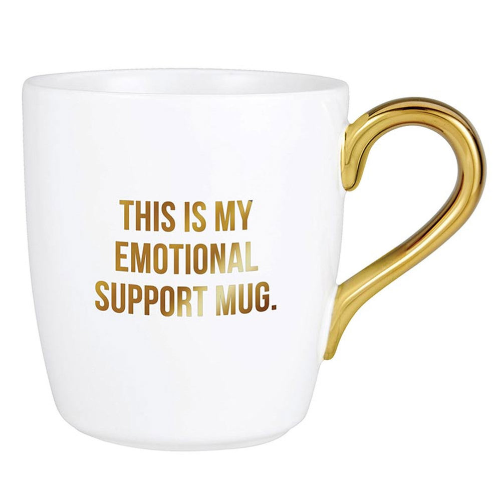 This Is My Emotional Support White Mug in Gold Handle | Stoneware Coffee Tea Cup | 16oz