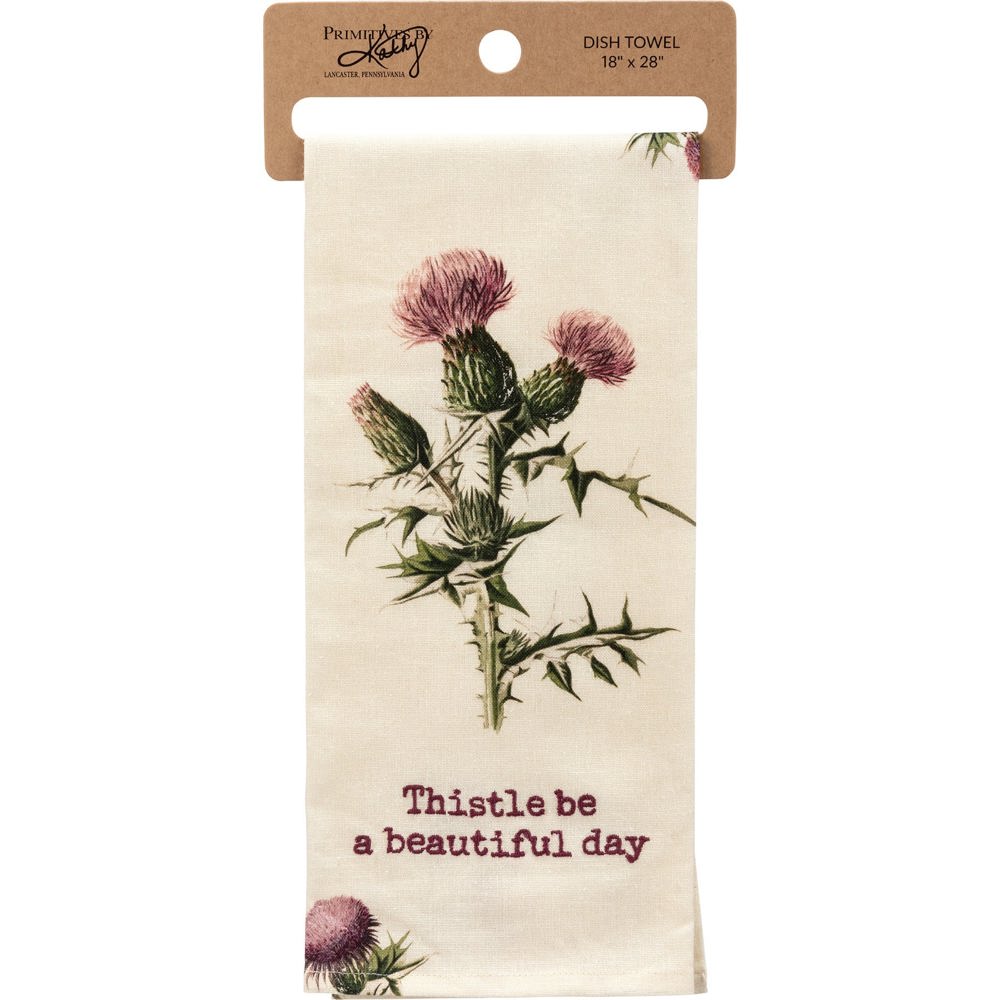 Thistle Be A Beautiful Day Punny Dish Cloth Towel | Cotten Linen Novelty Tea Towel | Cute Kitchen Hand Towel | 18" x 28"