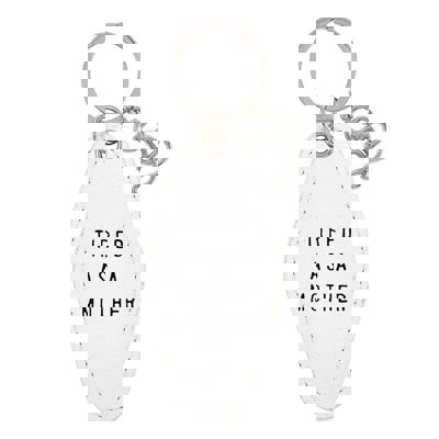 Tired As A Mother Leather Style Motel Key Tag | Silver Accent Novelty Keychain