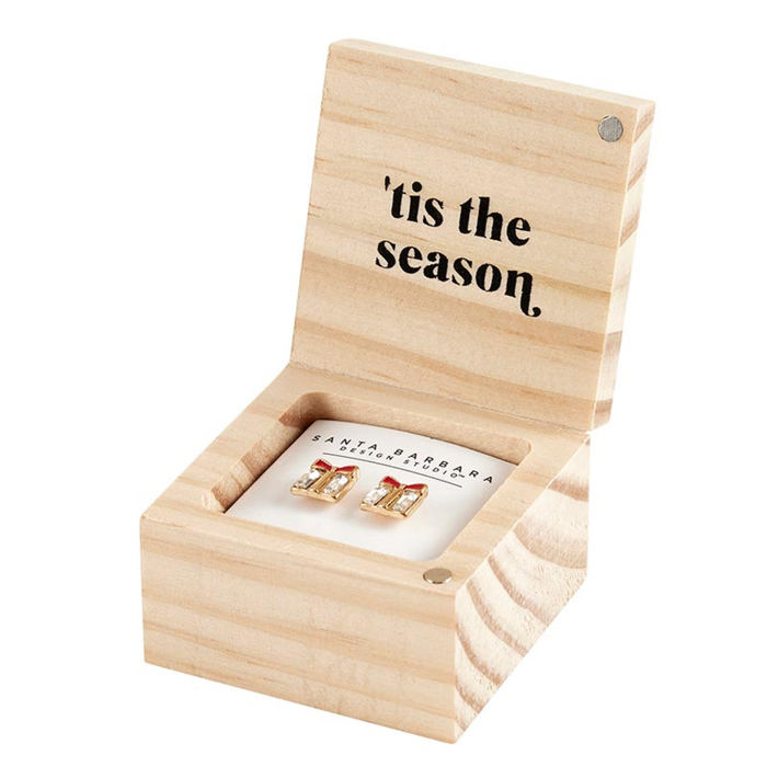 'Tis the Season Treasure Box Earrings Set | Gift-box Shaped Earrings in Wooden Gift Box