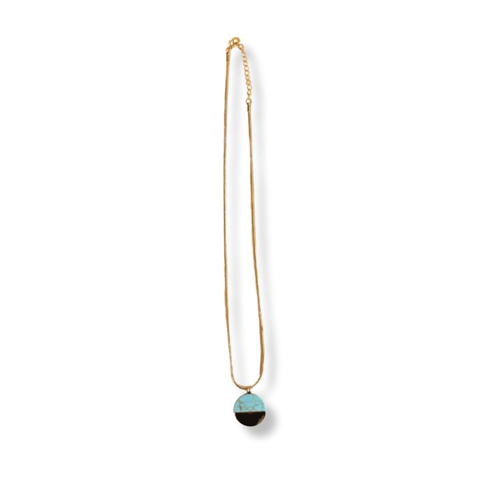 Turquoise Disc Necklace 20" Chain with 1" Stone Pendant | Minimalist Half-Metal Jewelry