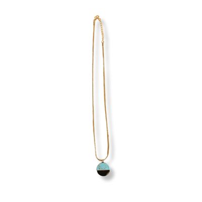 Turquoise Disc Necklace 20" Chain with 1" Stone Pendant | Minimalist Half-Metal Jewelry