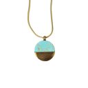  Turquoise Disc Necklace 20" Chain with 1" Stone Pendant | Minimalist Half-Metal Jewelry