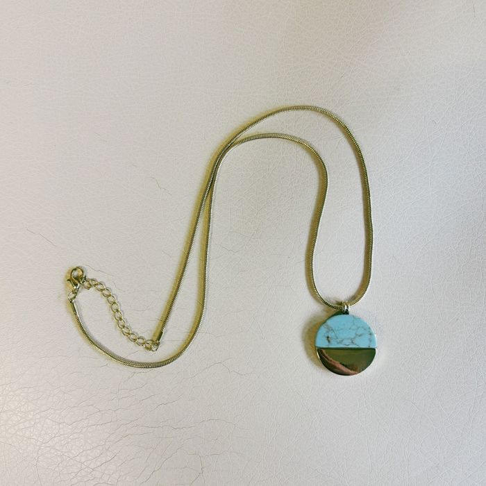 Turquoise Disc Necklace 20" Chain with 1" Stone Pendant | Minimalist Half-Metal Jewelry