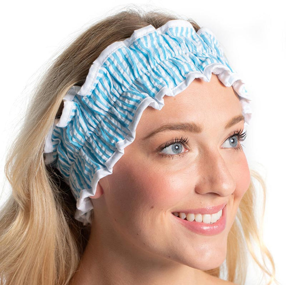 Turquoise Seersucker Spa Headband | Hair Band for Skincare Facial After Shower