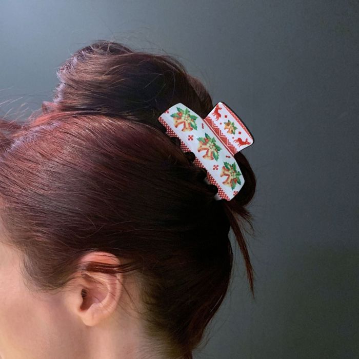 Ugly Christmas Sweater Hair Claw Gift Box | Boxed Set of 3 Holiday Hair Clips with Reindeer and Bells Motifs