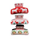  Ugly Christmas Sweater Hair Claw Gift Box | Boxed Set of 3 Holiday Hair Clips with Reindeer and Bells Motifs