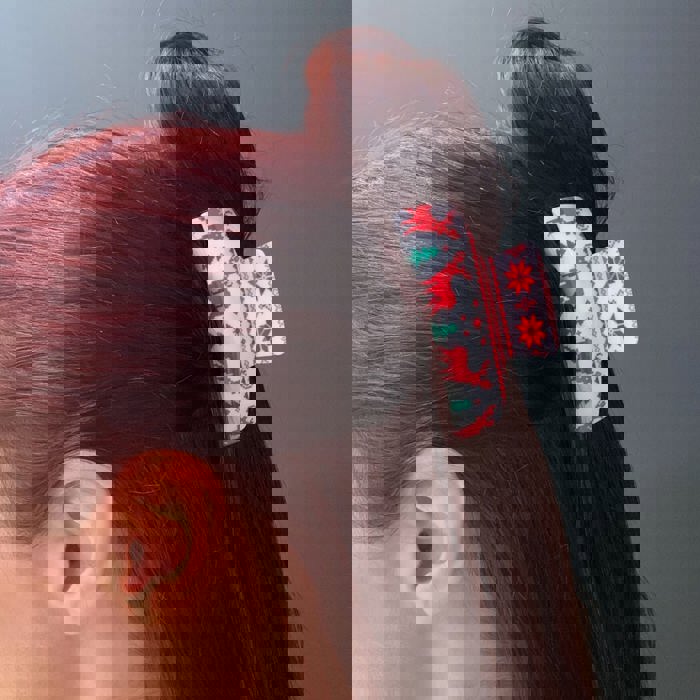 Ugly Christmas Sweater Red Reindeer Hair Claw in White | Claw Clip Hair Accessories