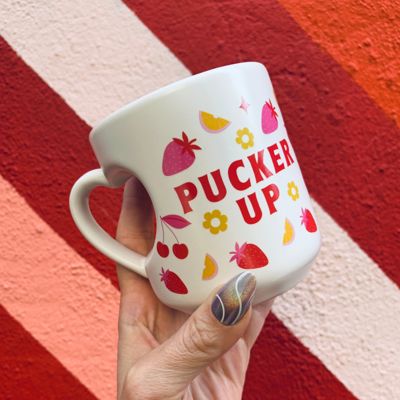 Pucker Up Heart Shaped Handle Mug | Stoneware Tea Coffee Cup | 12oz