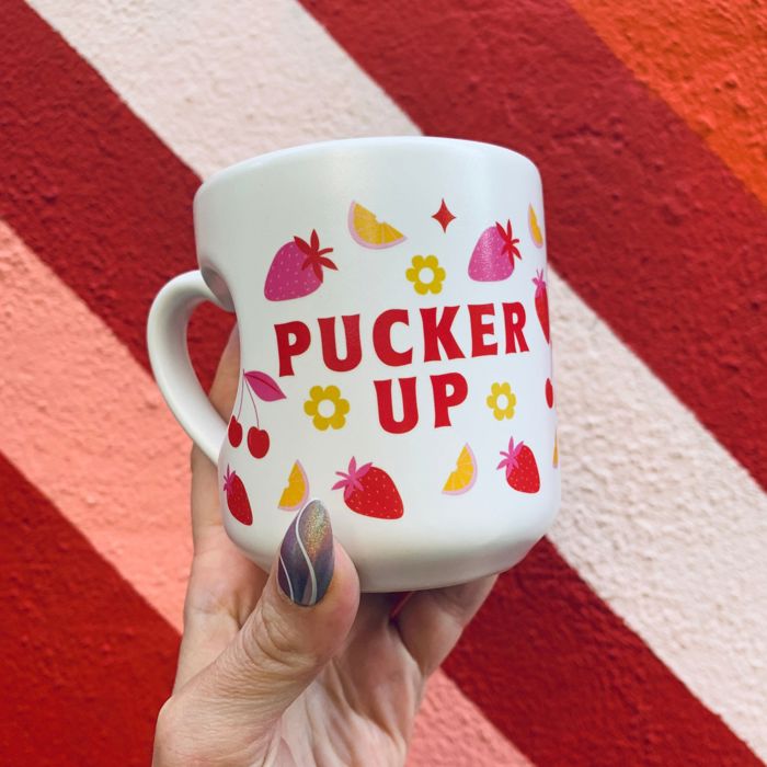 Pucker Up Heart Shaped Handle Mug | Stoneware Tea Coffee Cup | 12oz