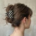  Checkered Heart Hair Clip in Black and White | Plaid Heart-shaped Claw Clip Hair Accessories