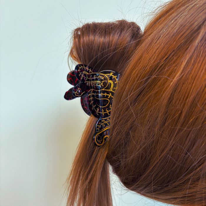 Coiled Snake Claw in Brown Gold and Red Hair Clip | Claw Clip Hair Accessories