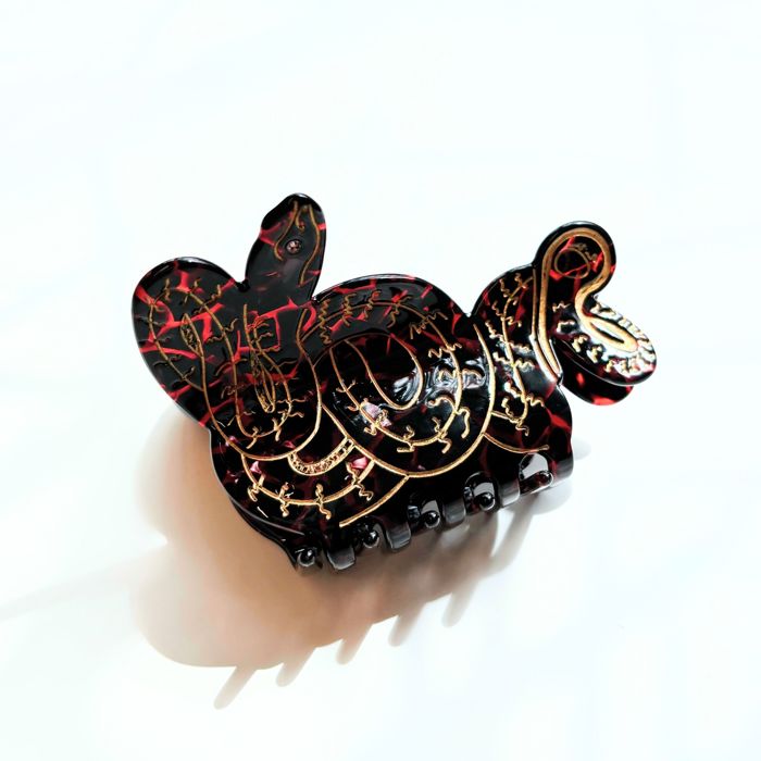 Coiled Snake Claw in Brown Gold and Red Hair Clip | Claw Clip Hair Accessories