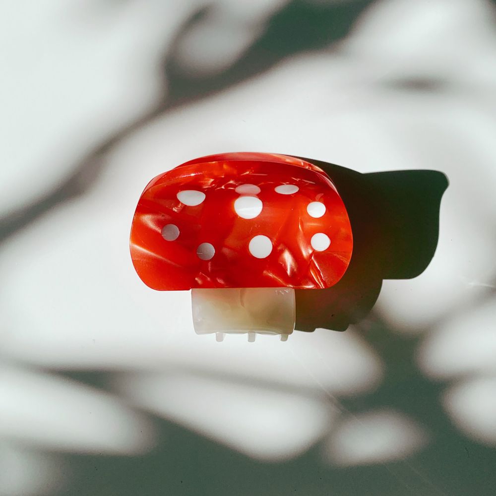 Velvet Claws Mini Mushroom Hair Clip in Red