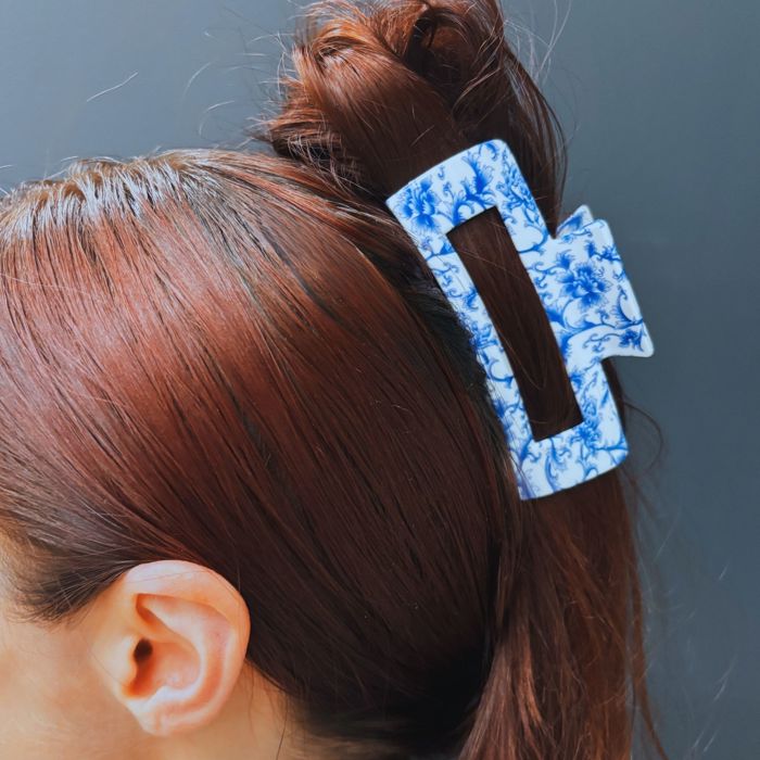 Painted Pottery Blue Floral Hair Clip | Claw Clip Hair Accessories