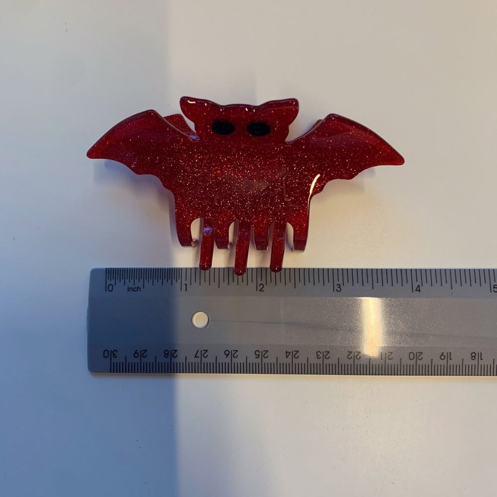 Velvet Claws Red Glitter Bat Mini Hair Claw