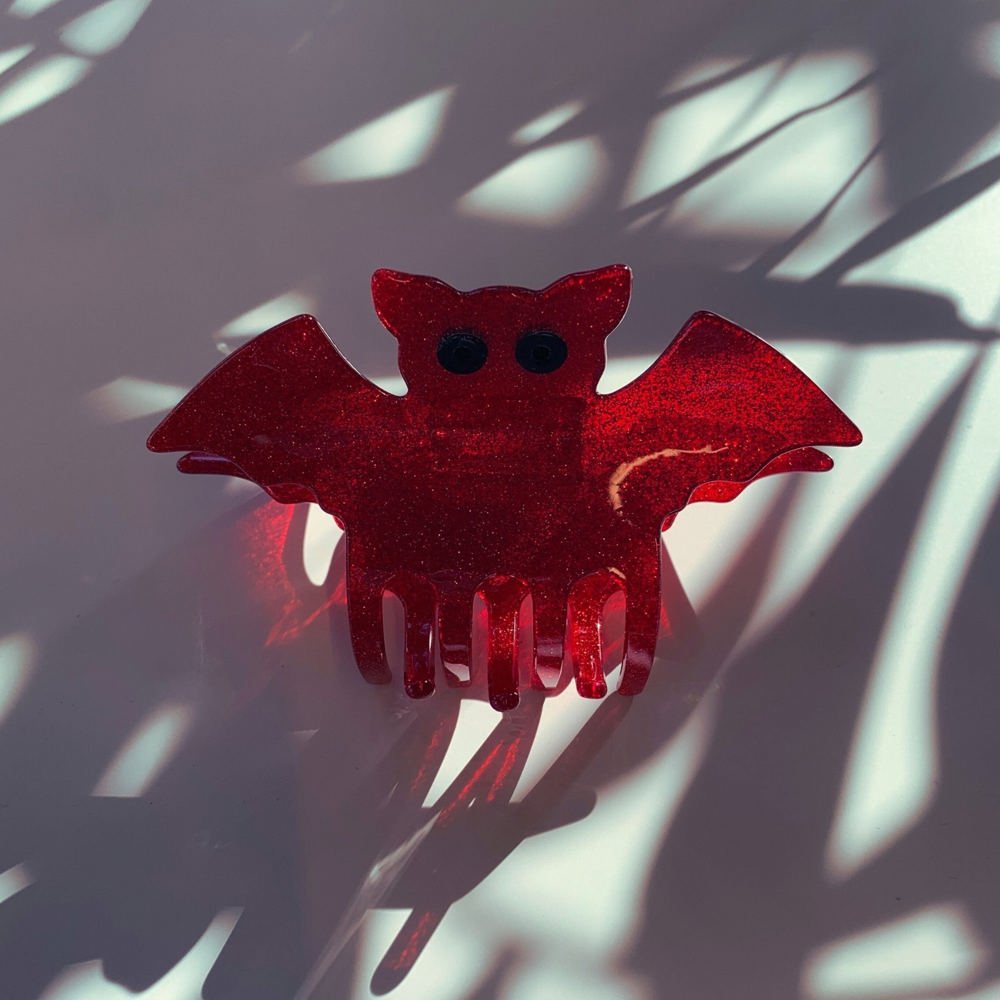 Velvet Claws Red Glitter Bat Mini Hair Claw