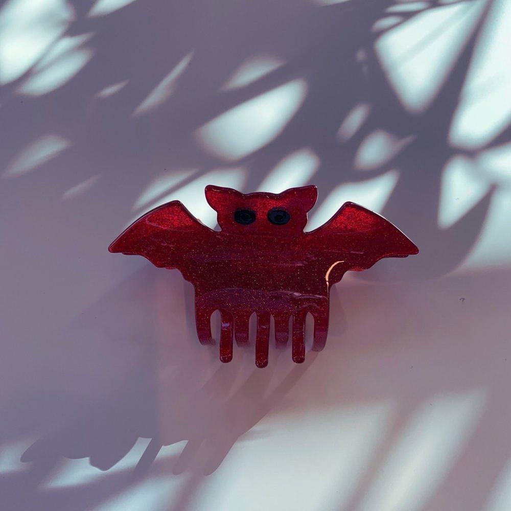 Velvet Claws Red Glitter Bat Mini Hair Claw