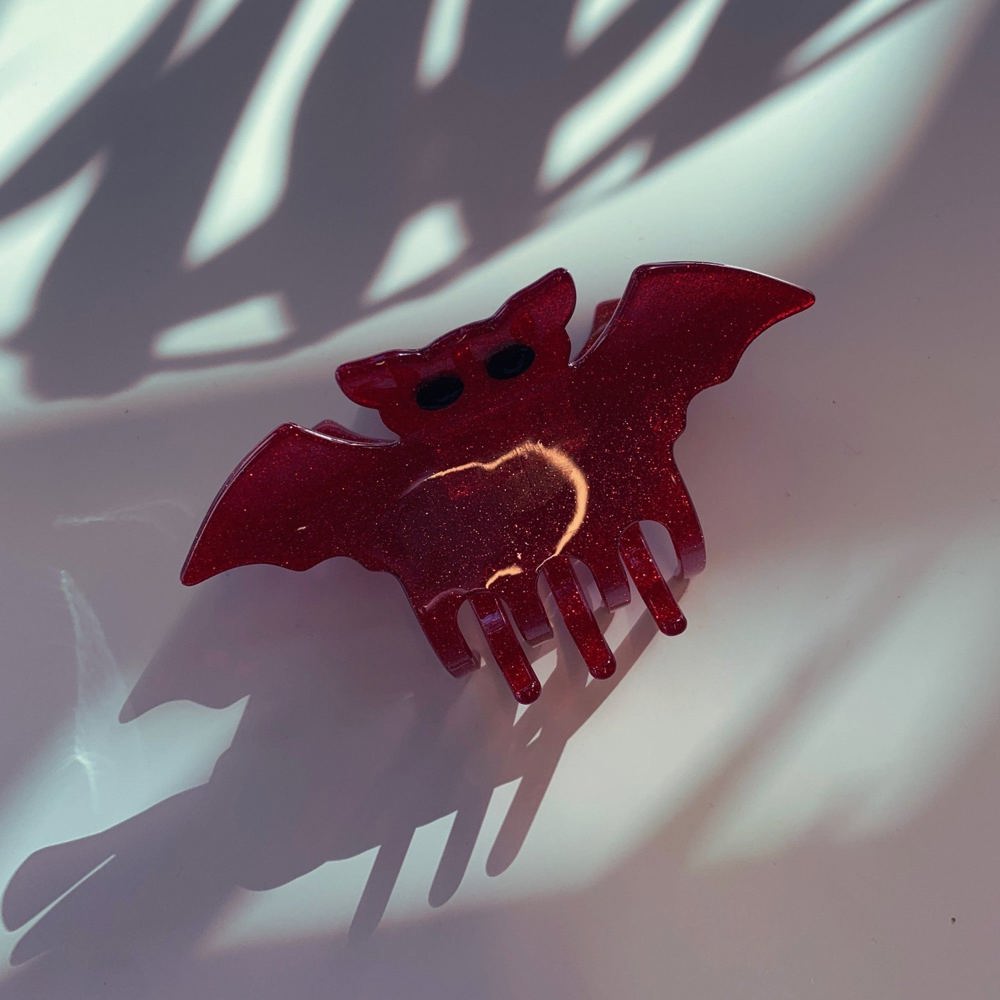 Velvet Claws Red Glitter Bat Mini Hair Claw