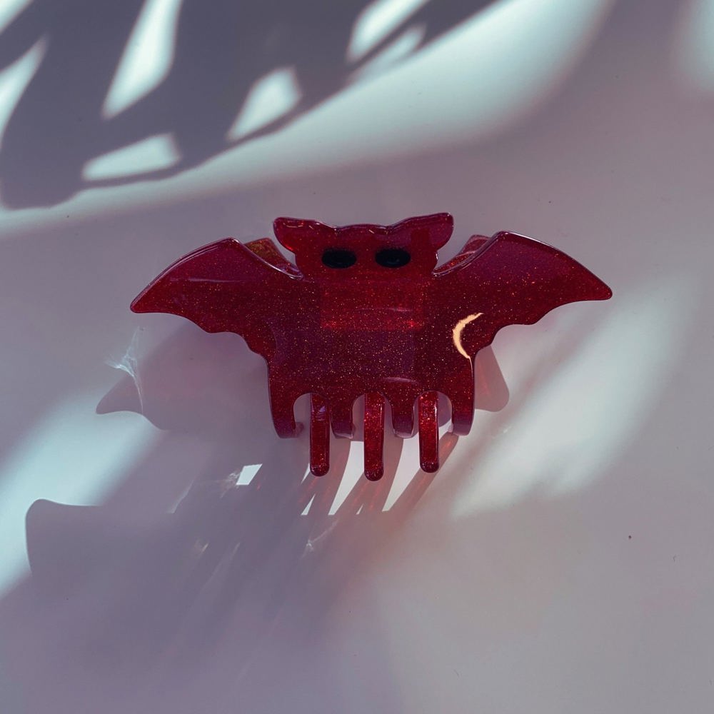 Velvet Claws Red Glitter Bat Mini Hair Claw