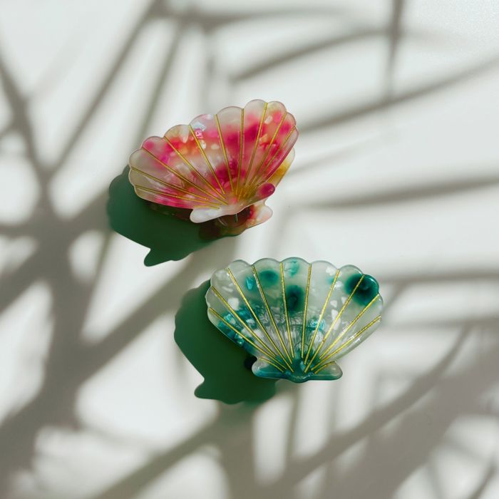 Seashell Claw Set of 2: Aqua and Coral | Hair Claw Clip Hair Accessories